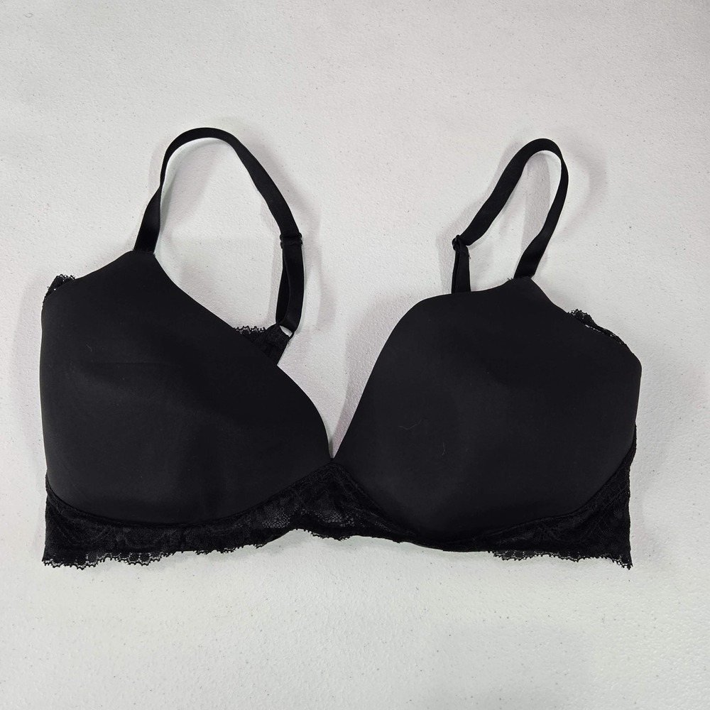 Adore Me Women Bra 34DD‎ Black T Shirt Wireless Lace Blended Fabric